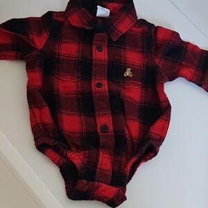 GAP Red and Black Plaid Baby Onesie